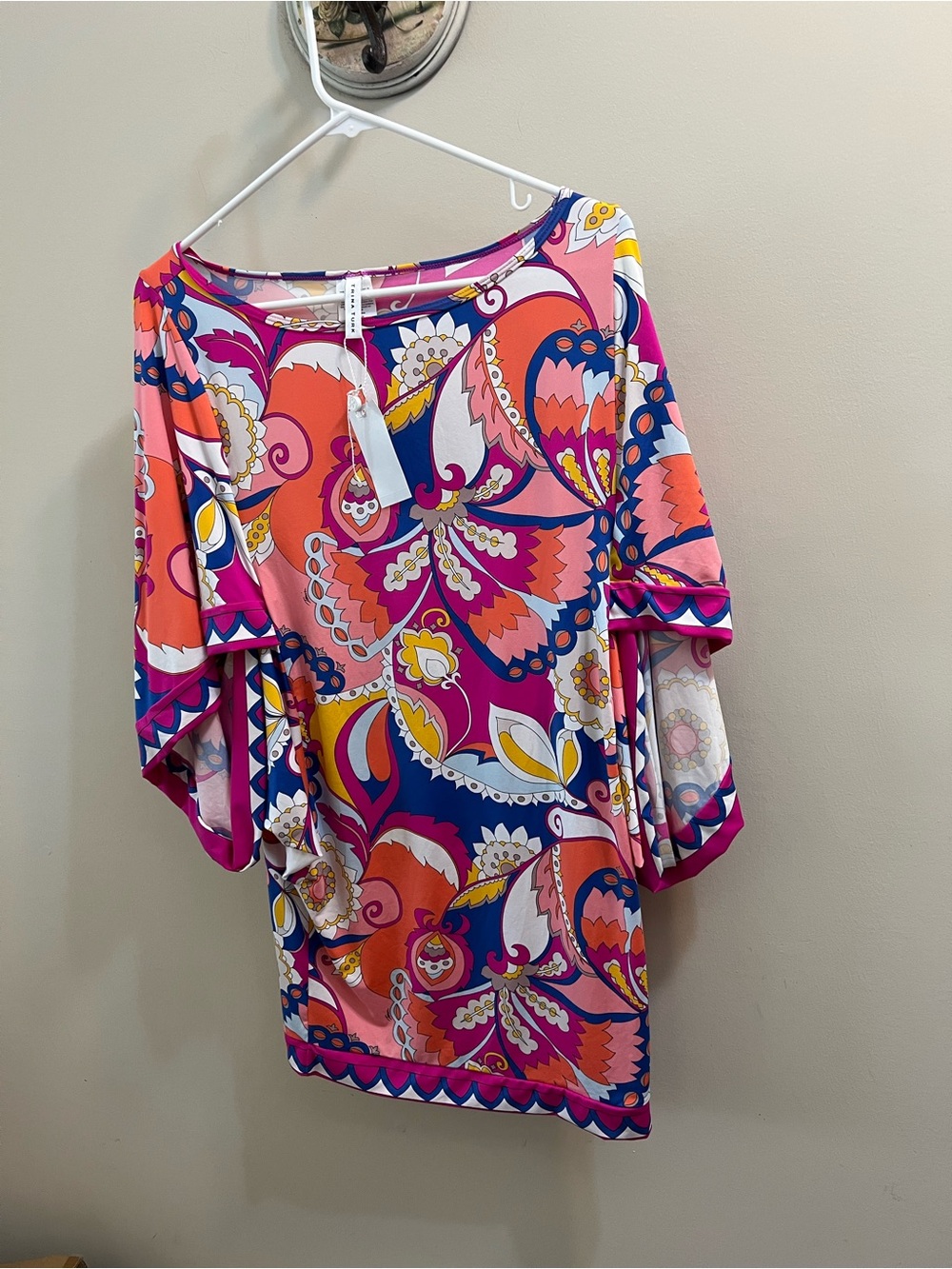 Trina Turk Sevilla Multicolor Floral Print Tunic in Pink, Blue & Orange Sz S NWT